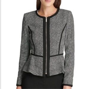 DKNY Black and Gray Peplum Blazer